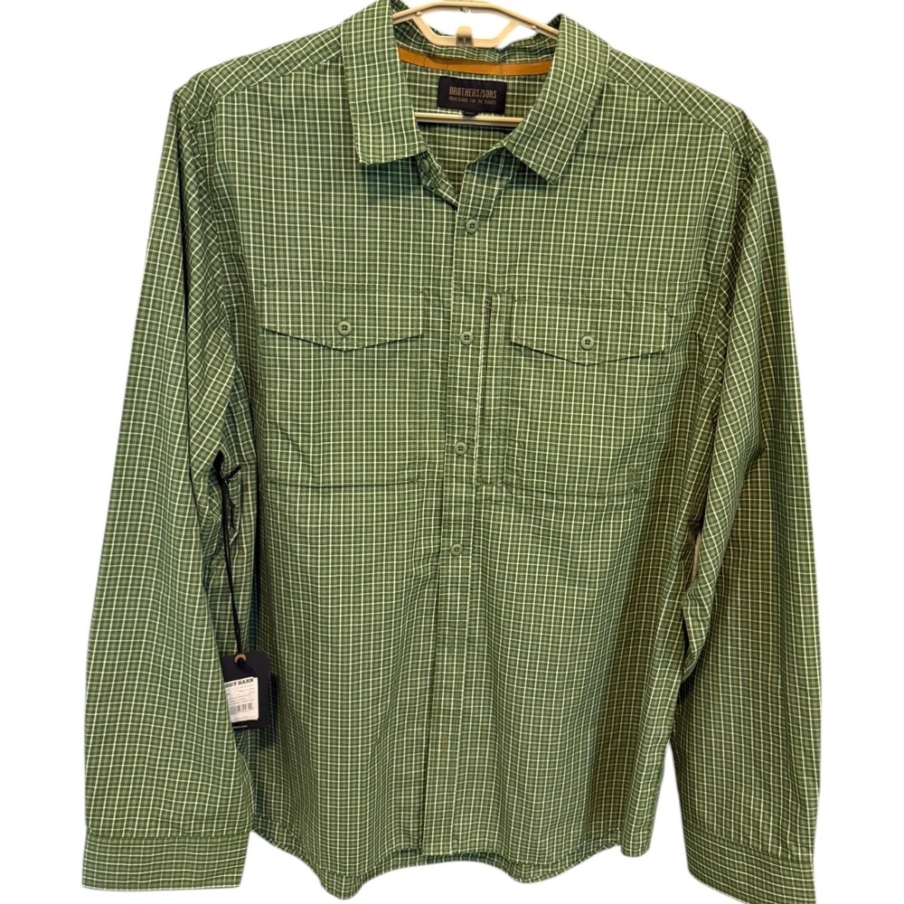 NWT Brothers & Sons Mens Green Plaid Long Sleeve Button Down‎ Utility Shirt XXL